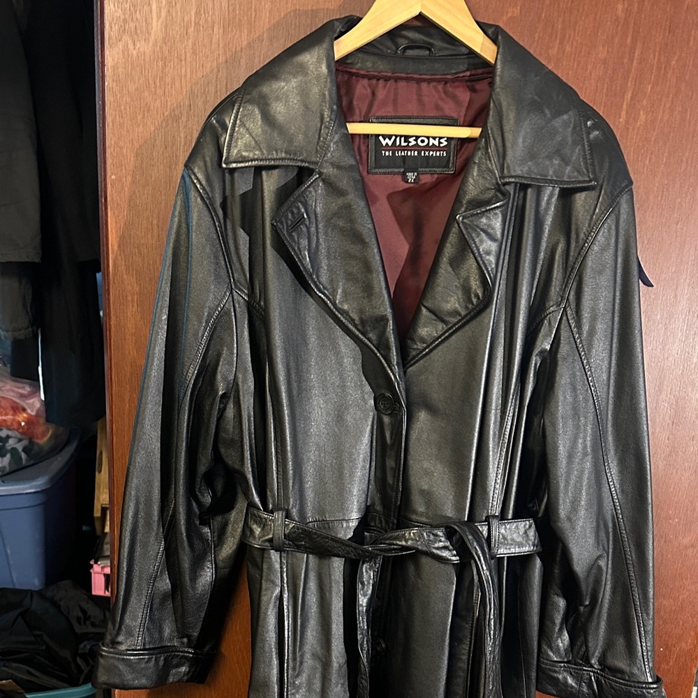 Wilson Black Leather Trench Coat for Men